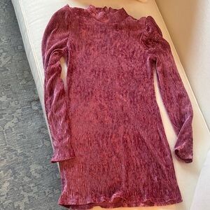 Zara Ribbed Velvet Long Sleeve Mini Dress in Berry
